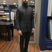 Embellished Black Bandhgala with Beaded Detailing