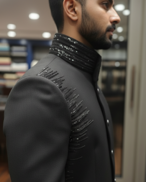 Embellished Black Bandhgala with Beaded Detailing