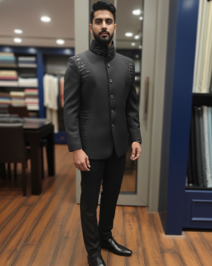 Embellished Black Bandhgala with Beaded Detailing