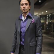 Charcoal Suit with Purple Satin Shirt