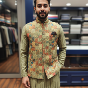 Olive Kurta Set with Nehru Jacket