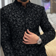 Black Velvet Embroidered Bandhgala Suit