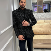 Black Velvet Embroidered Bandhgala Suit