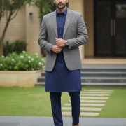 Grey–Navy Indo-Western Set