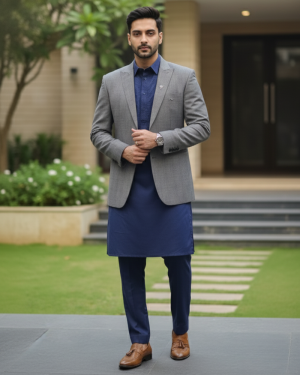 Grey–Navy Indo-Western Set