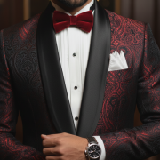 Crimson Jacquard Tuxedo with Satin Lapel