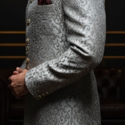 Silver Brocade Sherwani with Maroon Accents