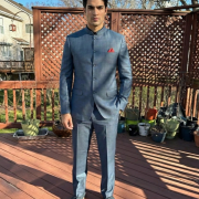 Steel Blue Indo-Western Bandhgala Suit