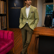 Sage Green Textured Blazer with Olive Trousers – Contemporary Suit Set