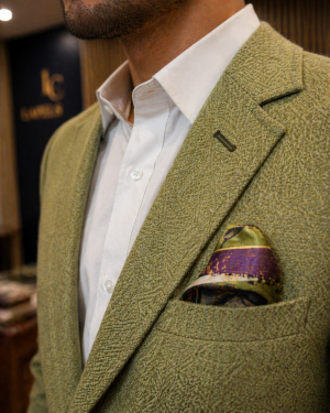 Sage Green Textured Blazer with Olive Trousers – Contemporary Suit Set