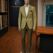 Sage Green Textured Blazer with Olive Trousers – Contemporary Suit Set