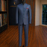 Steel Blue Indo-Western Bandhgala Suit