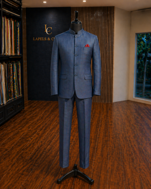 Steel Blue Indo-Western Bandhgala Suit
