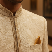 Ivory Textured Sherwani with Hand-Embroidered Detailing