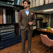 Chocolate Brown Three-Piece Suit with Satin Detailing