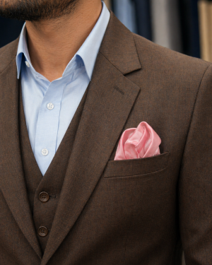 Chocolate Brown Three-Piece Suit with Satin Detailing