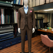 Chocolate Brown Three-Piece Suit with Satin Detailing