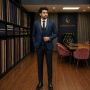 Midnight Blue Suit with Black Satin Peak Lapel