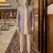 Ivory Printed Nehru Jacket Set with Intricate Motif Detailing