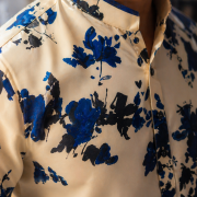 Ivory Floral Printed Kurta with Blue Accents