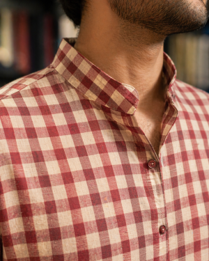 Red & Ivory Checkered Kurta with Contemporary Fit