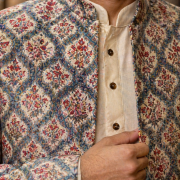 Ivory Printed Nehru Jacket Set with Intricate Motif Detailing