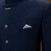 Navy Textured Sherwani with Draped Trouser Set