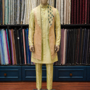Lime Green Kurta Set with Embroidered Nehru Jacket