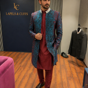 Teal & Maroon Embroidered Sherwani with Statement Detailing