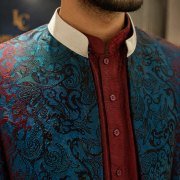 Teal & Maroon Embroidered Sherwani with Statement Detailing