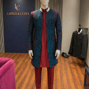 Teal & Maroon Embroidered Sherwani with Statement Detailing