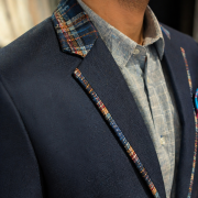 Midnight Blue Suit with Checkered Lapel Detailing