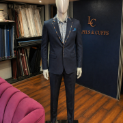 Midnight Blue Suit with Checkered Lapel Detailing